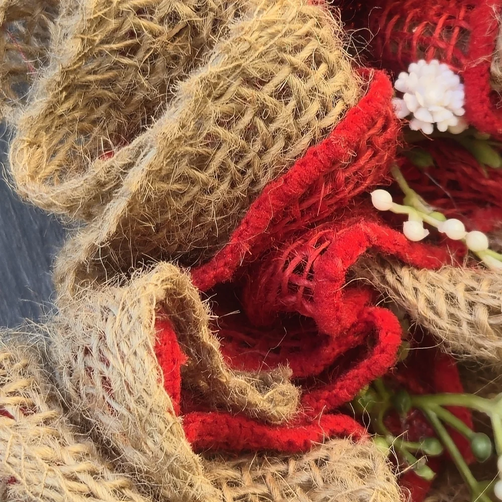 Handmade Rustic Heart-Shaped Burlap and Red Wreath Valentine's Day Wall Hanger